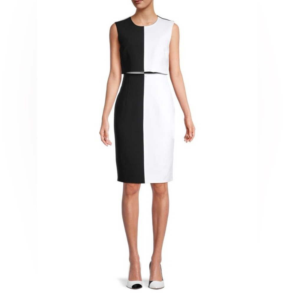 TOCCIN (NY) | Black White Sleeveless Colorblock Overlay Sheath Dress Size 14